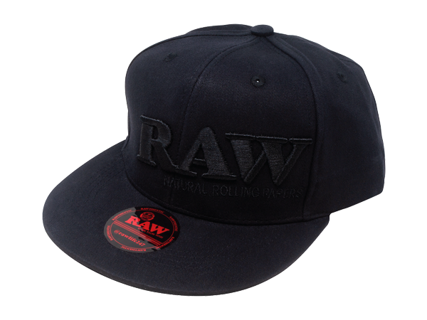 RAW Flat Brim Baseball Cap Black Logo Front