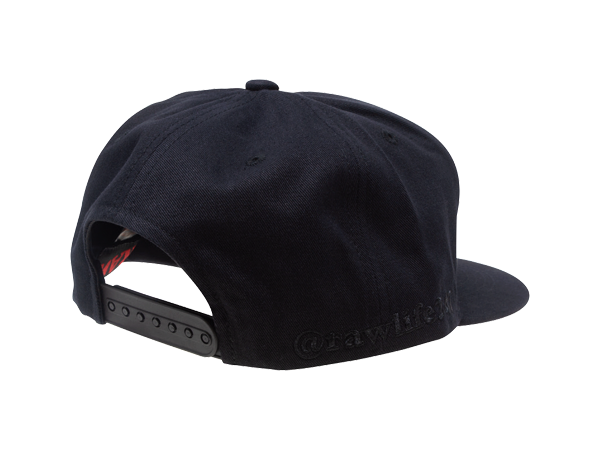 RAW Flat Brim Baseball Cap Black Logo Back and Side