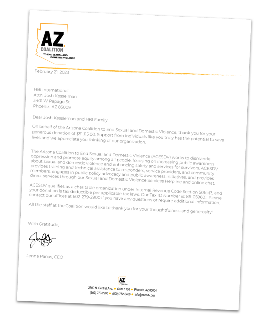 RAW Giving Letter from AZ Coalition