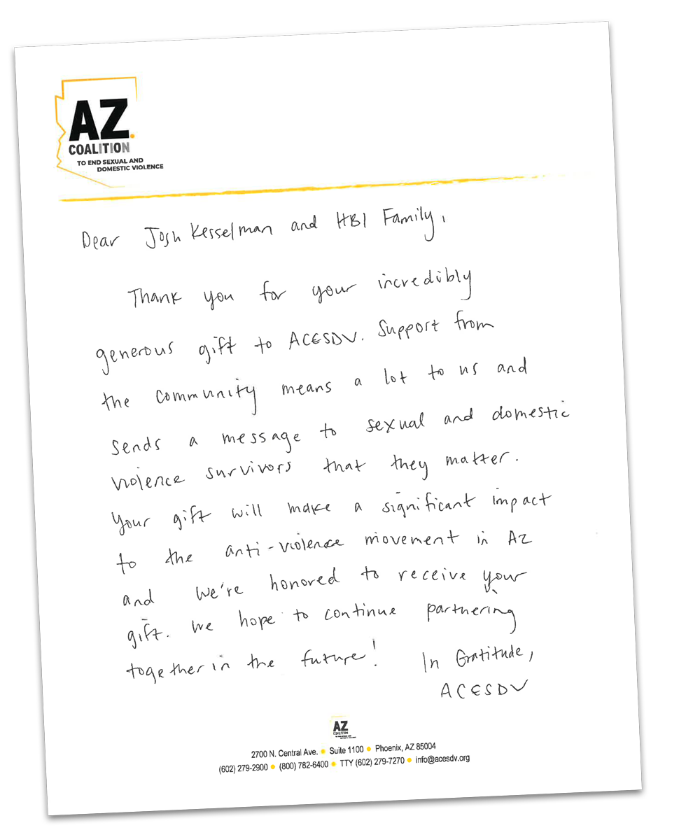 RAW Giving Letter from AZ Coalition Hand Written